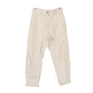 Annette Gortz Utility Pants Cropped Button Cuff Cream Sz 36 Flaws